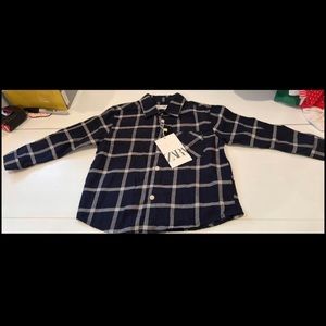 Zara navy plaid button up top new with tags 18-24 months